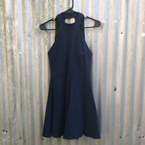 Lulu’s Dress Hometown Girl Size S Mini Skater Blue Lace Sleeveless Cutout - Picture 4 of 14